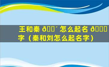 王和秦 🐴 怎么起名 🐋 字（秦和刘怎么起名字）